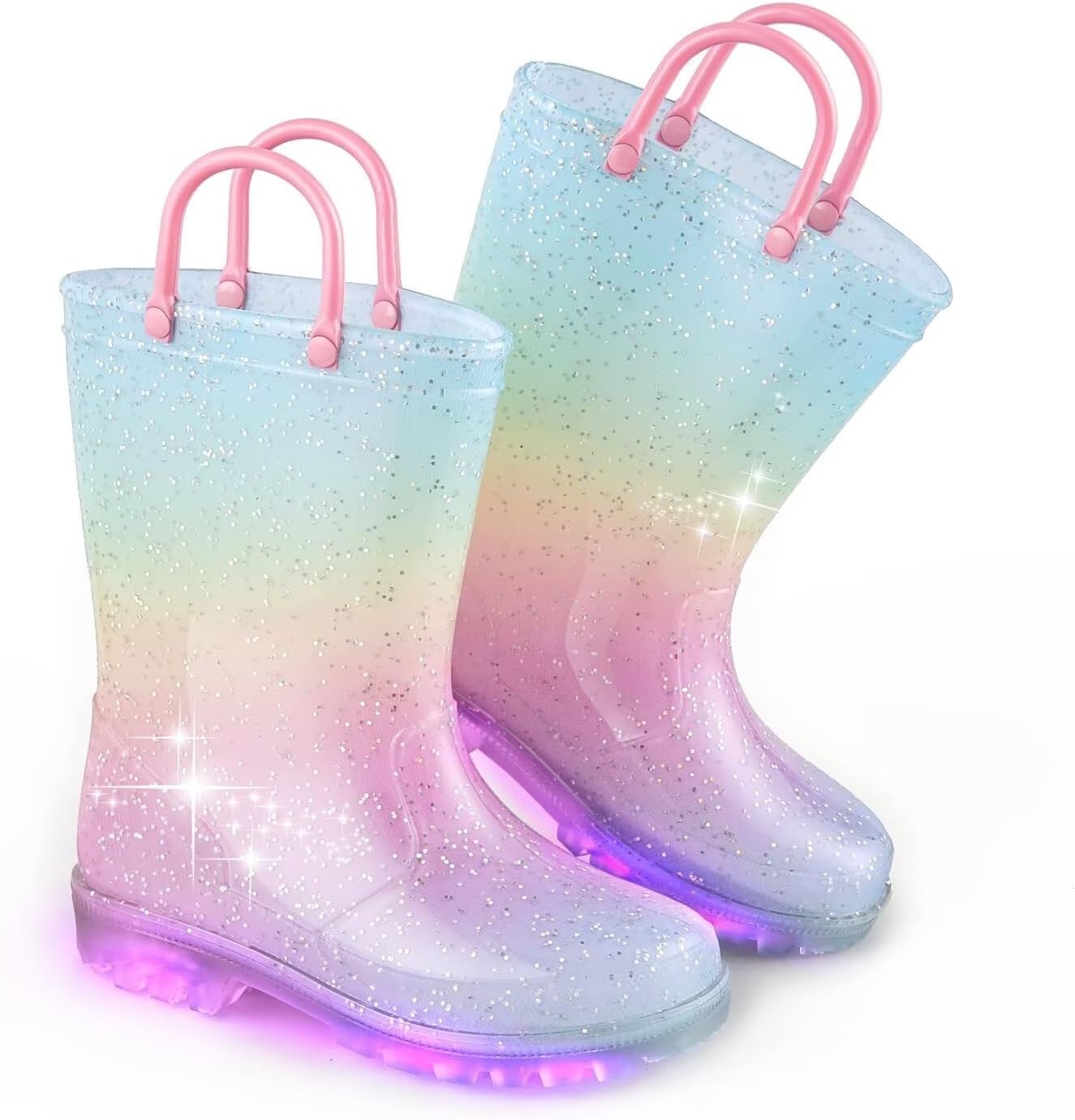 Waterproof Rainbow Glitter Toddler Boots with Easy On Handles