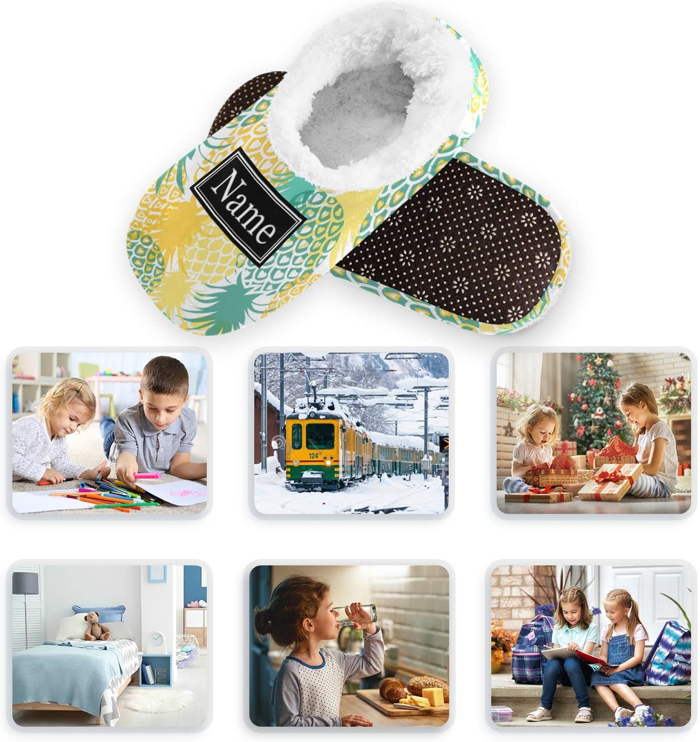 Pigsaly Custom Yellow Blue Pineapple Kids Slipper