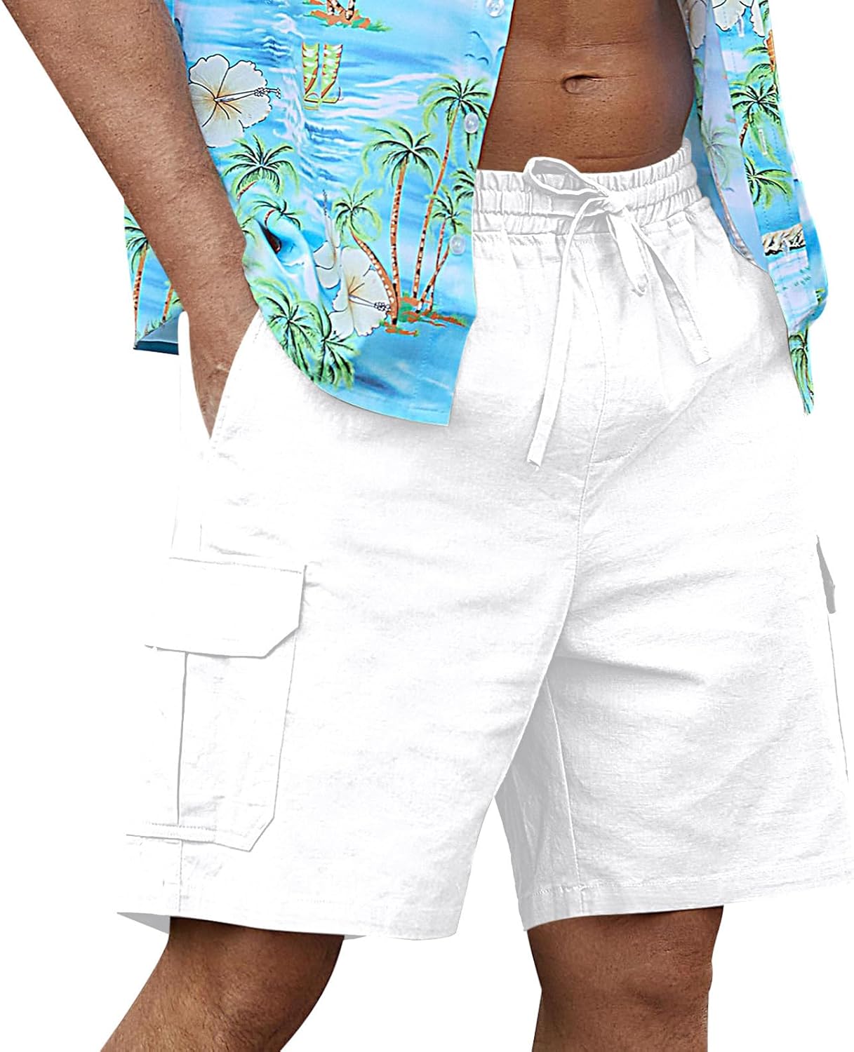 Finelylove Mens Summer Cargo Shorts Lightweight Elastic Waist Pants