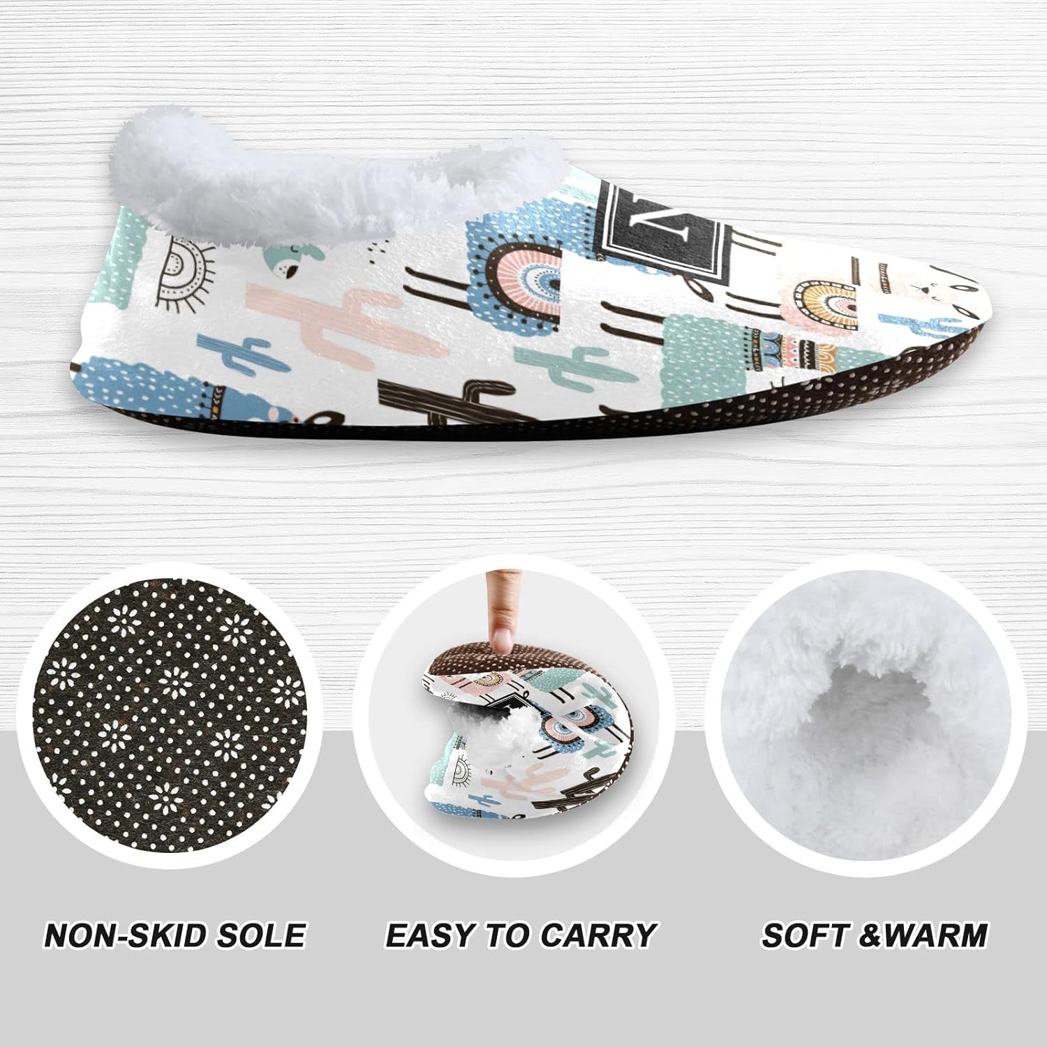 Custom Cute Alpaca Llama Cactus Kids House Slippers