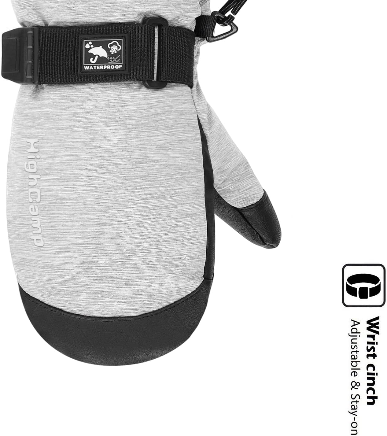 HIGHCAMP Kids Ski Mittens Waterproof Winter Gloves with Zipper and Adjustable Strap