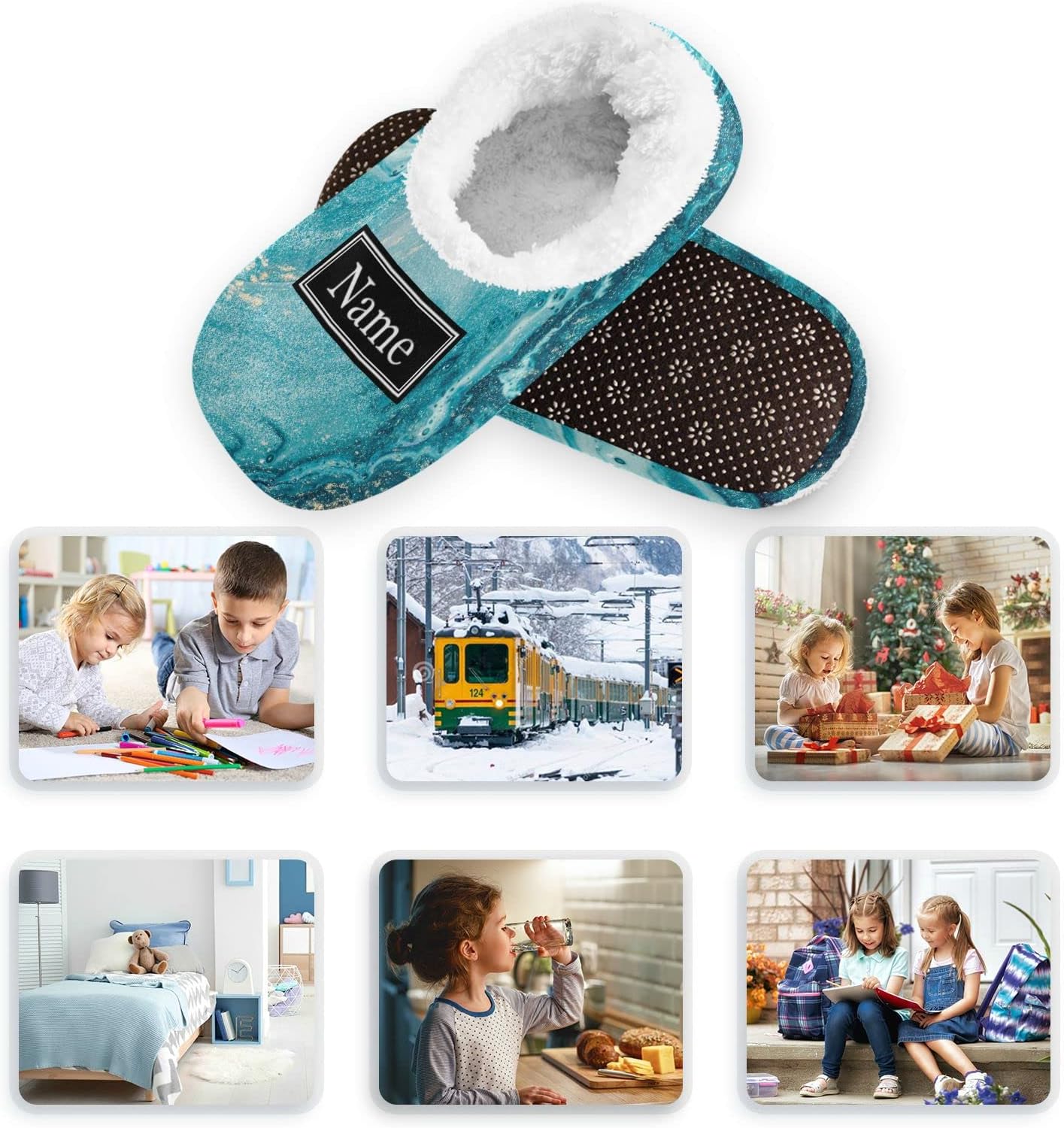 Custom Ocean Gold Marble Kids House Slippers