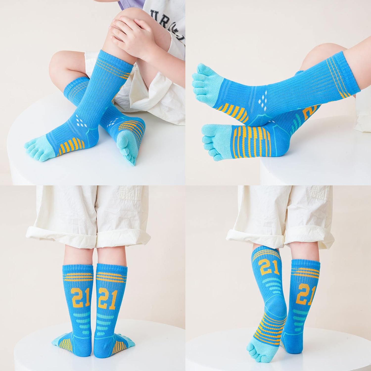 Pursuestar 2 Pairs Five Finger Toe Socks for Kids 6-15 Years