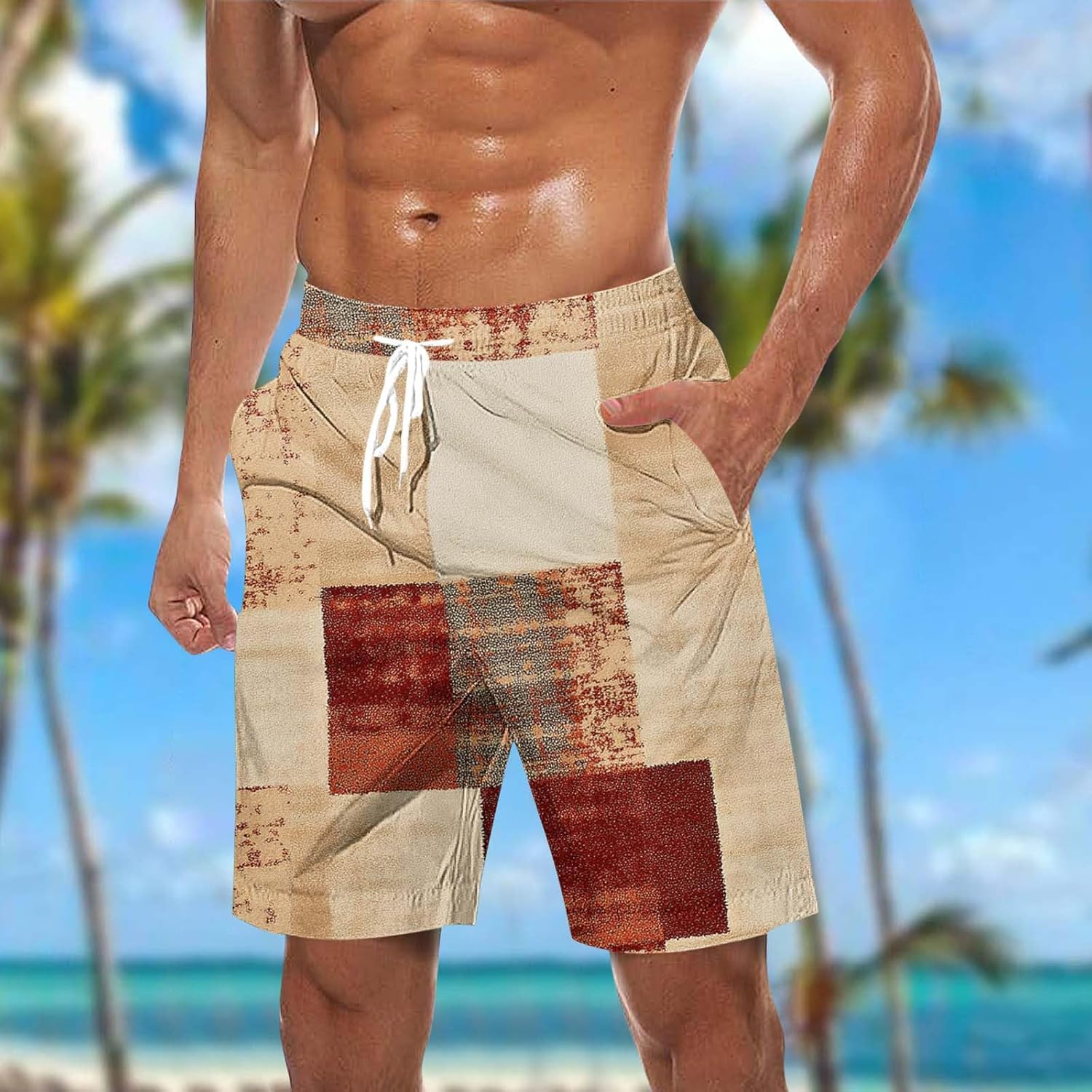 Generic Retro Plaid Beach Shorts for Men