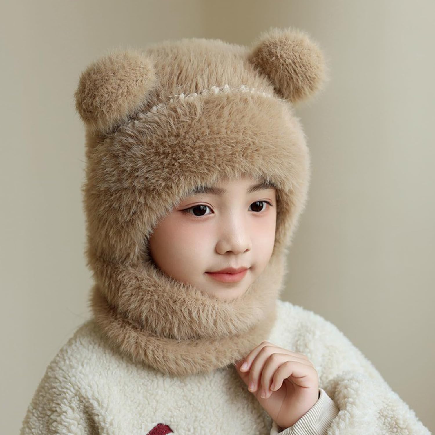 Winter Warm Hats for Kids Soft Material Bear Ears Design Windproof Comfy