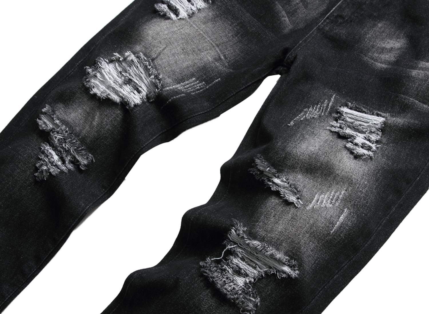 QIMYUM Mens Ripped Jeans Slim Fit Straight Leg Denim Pants