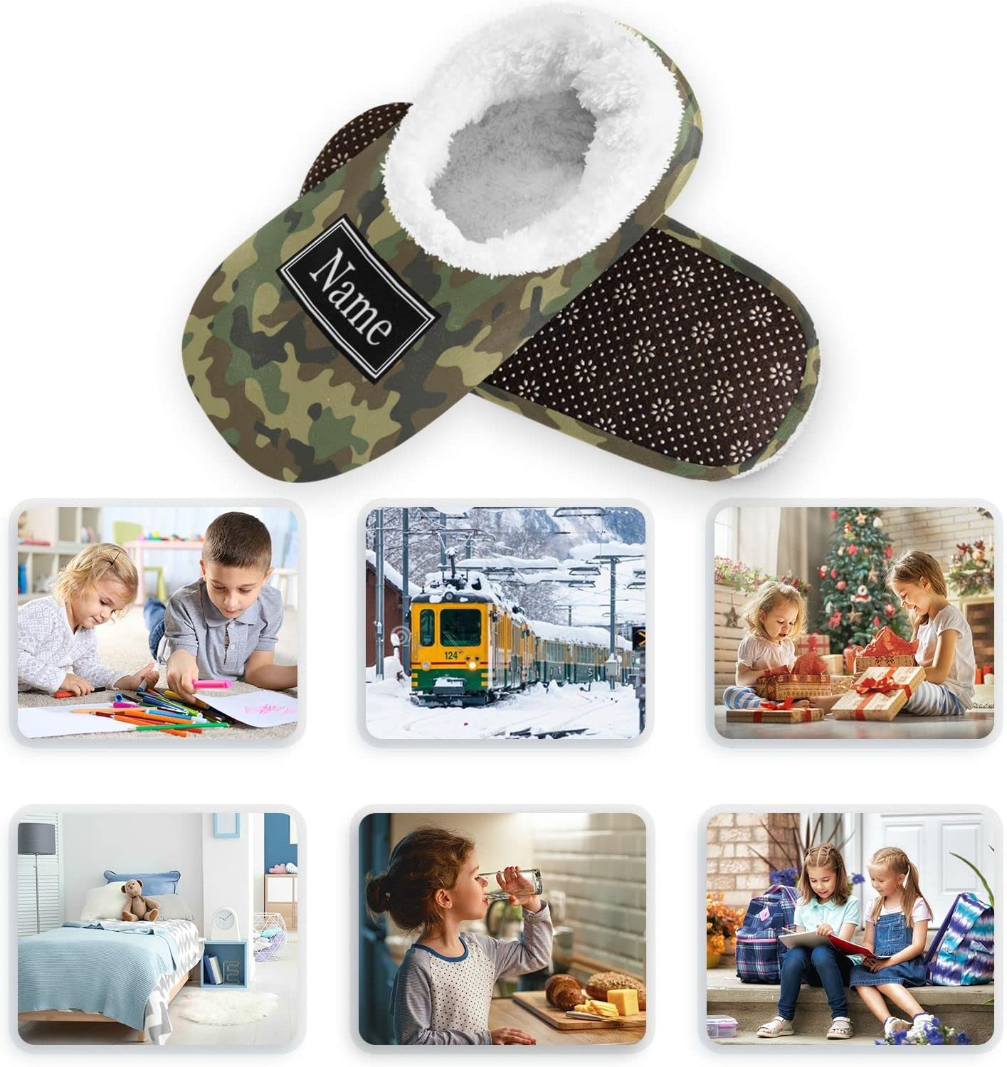 Camouflage Military Slippers for Kids Customizable Design