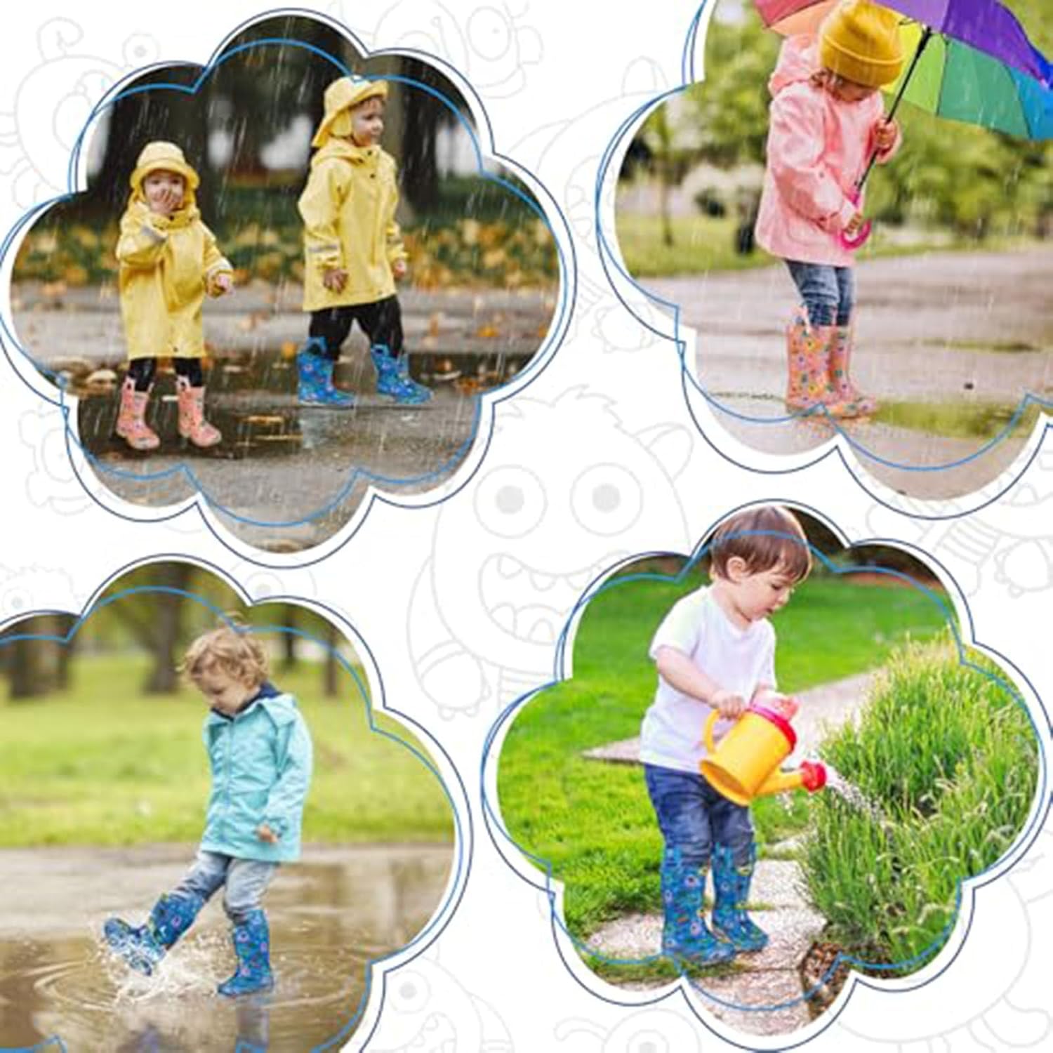 JSLOVE Fun Little Monster Print Light-Up Waterproof Rain Boots for Kids