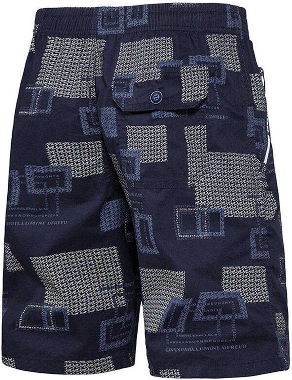 Mens Lightweight Cotton Plaid Bermuda Shorts with Elastic Waist