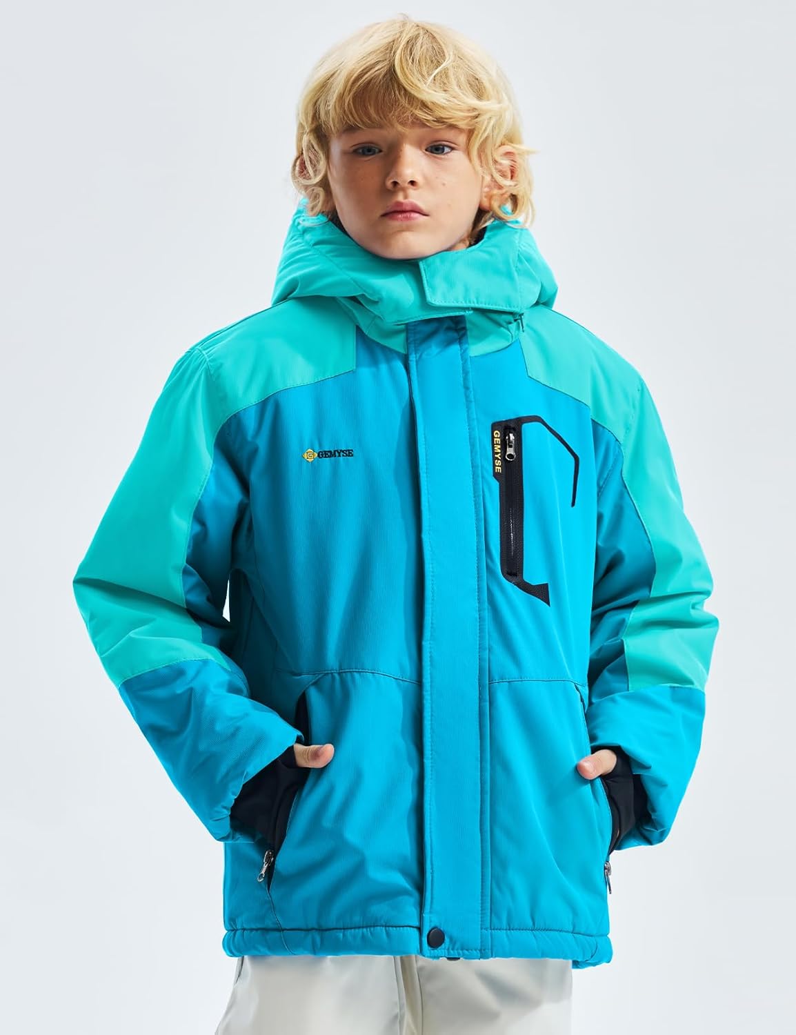 GEMYSE Boys Waterproof Ski Snow Jacket with Hooded Fleece