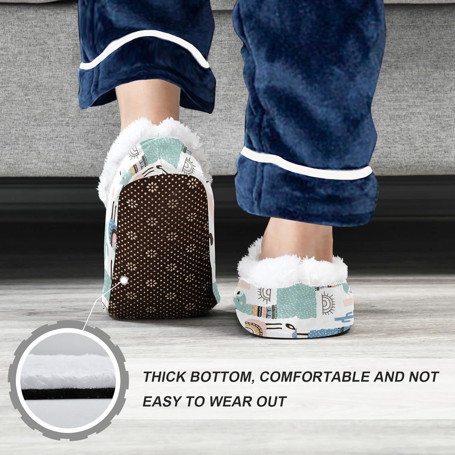Custom Cute Alpaca Llama Cactus Kids House Slippers