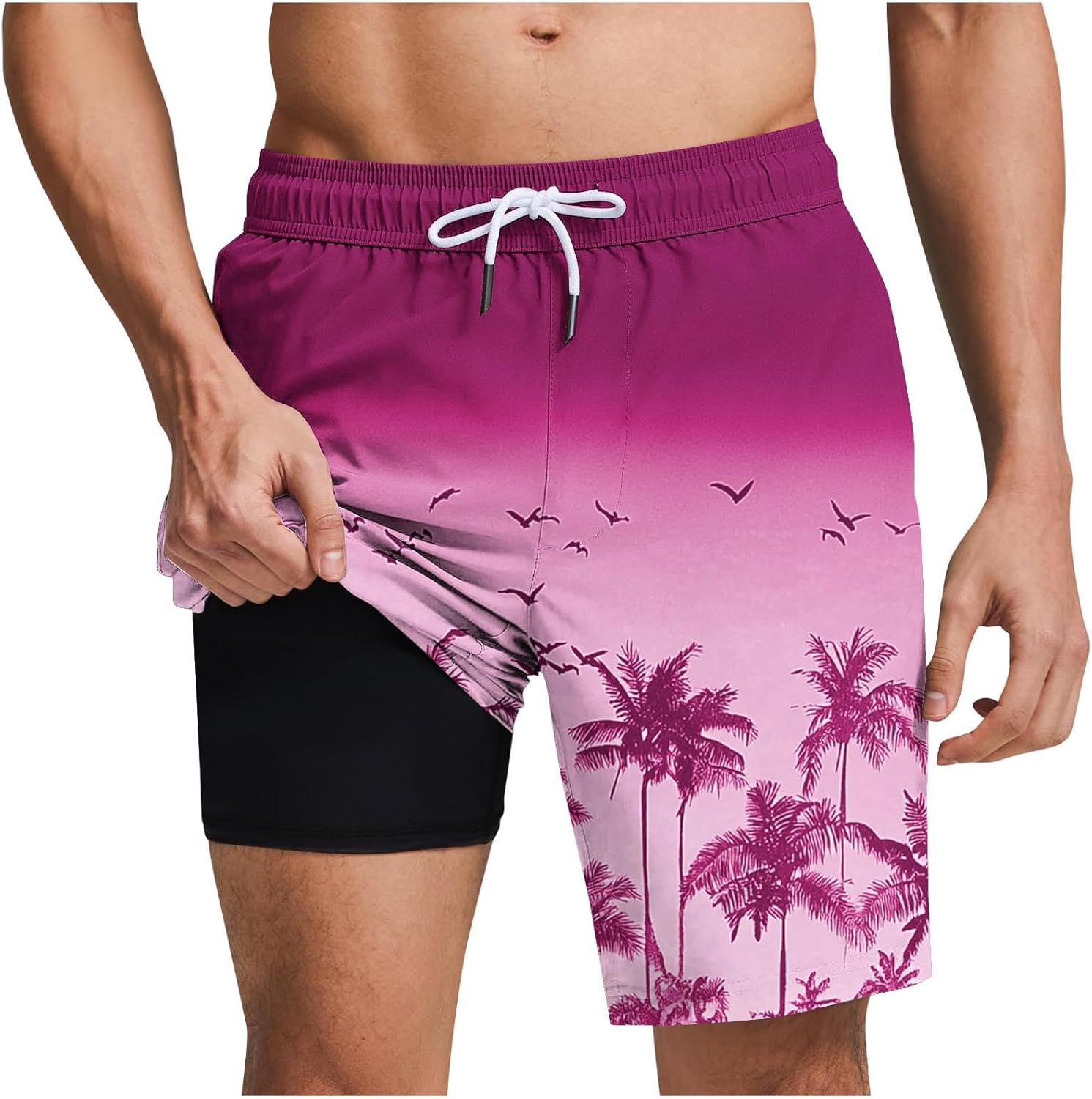 Mens Hawaiian Print Board Shorts