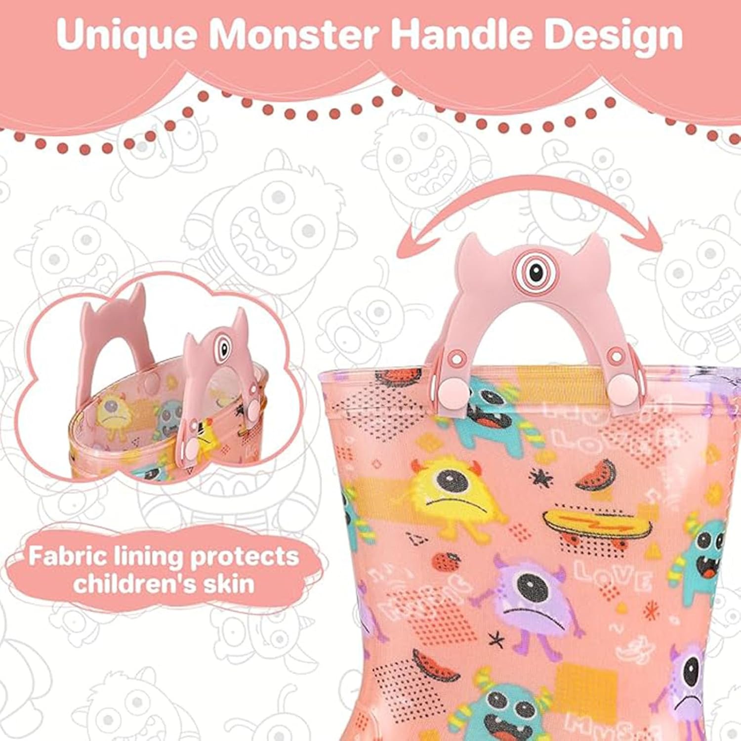 JSLOVE Fun Little Monster Print Light-Up Waterproof Rain Boots for Kids
