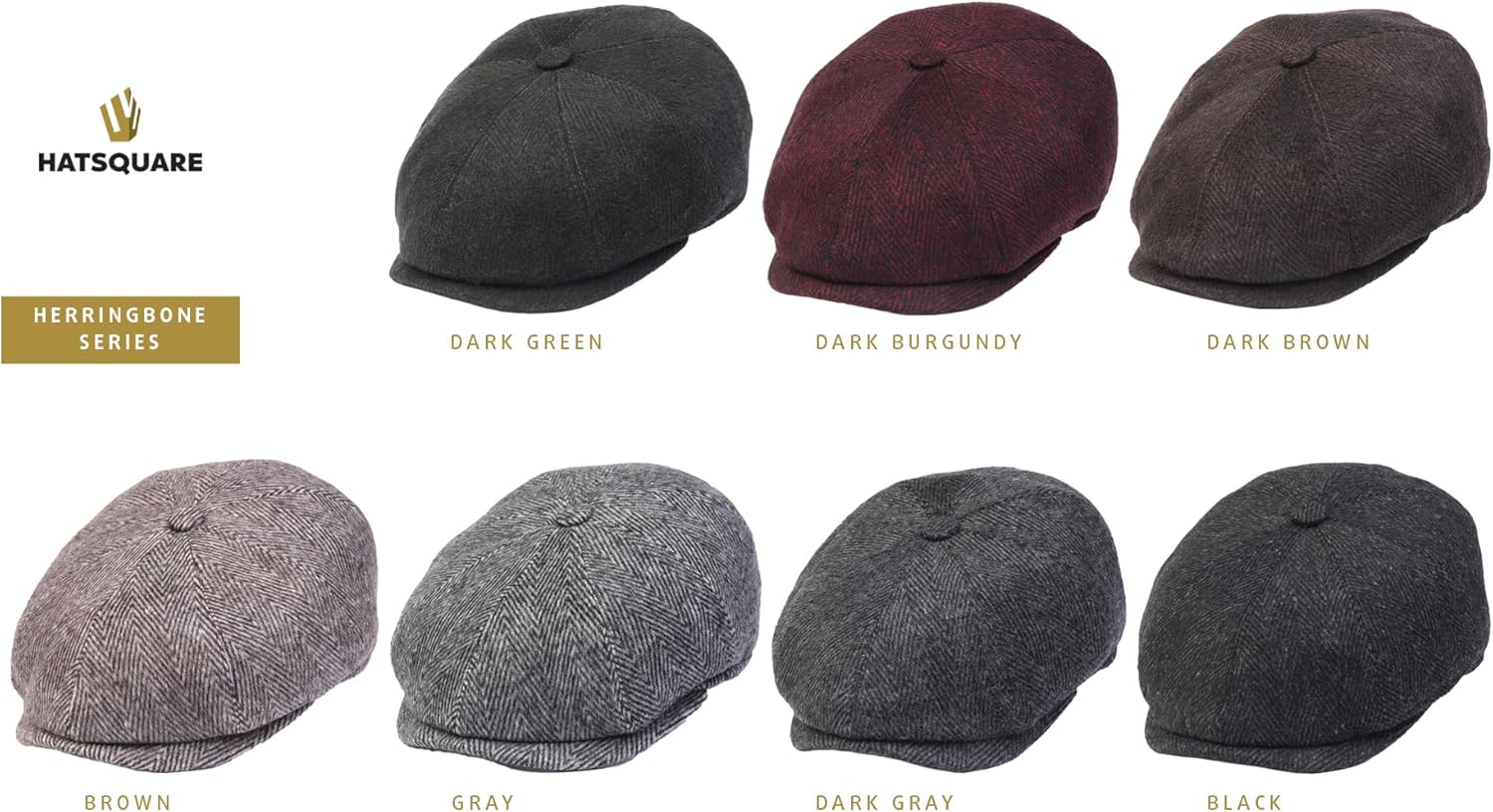 HATSQUARE Herringbone wool mens newsboy cap