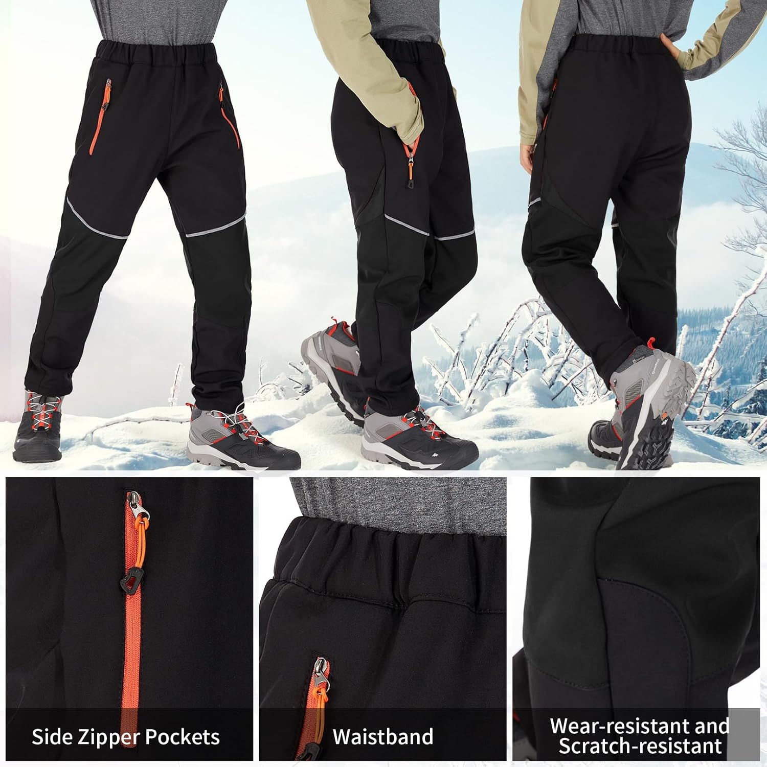 Toomett Boys and Girls Snow Hiking Pants with Fleece Lining