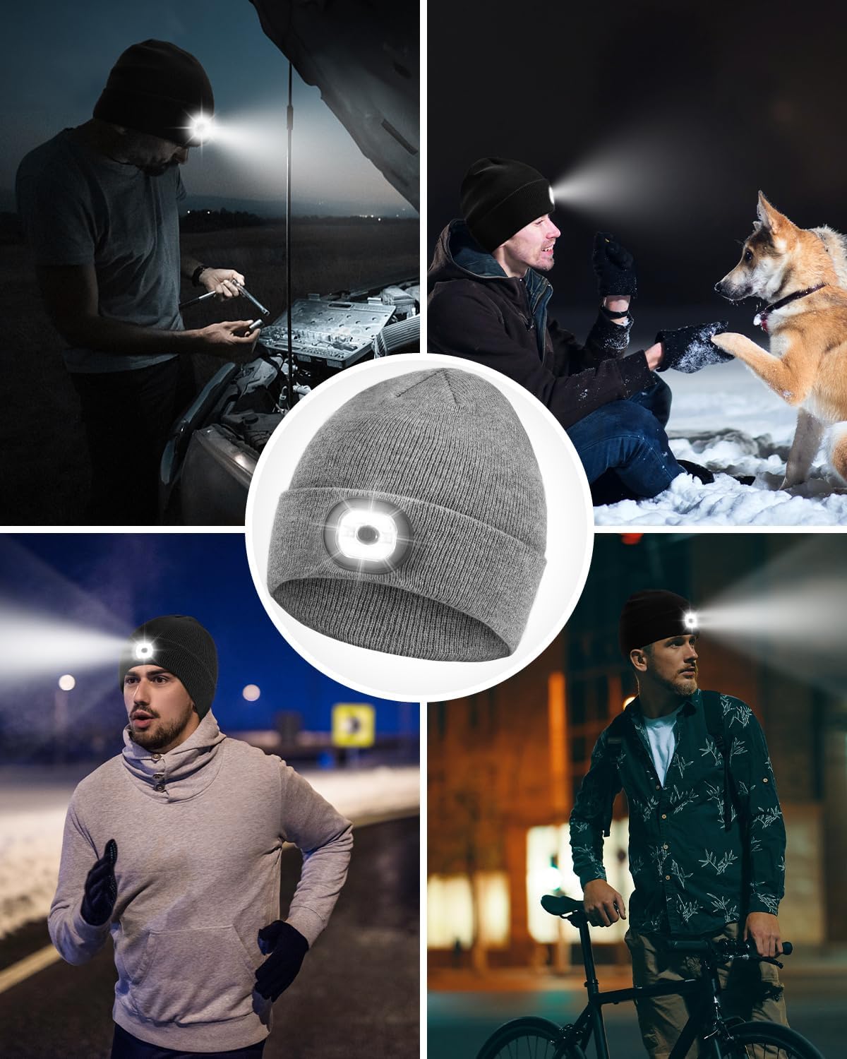Beanie Headlamp - Unisex Winter LED Cap with USB Rechargeable Light