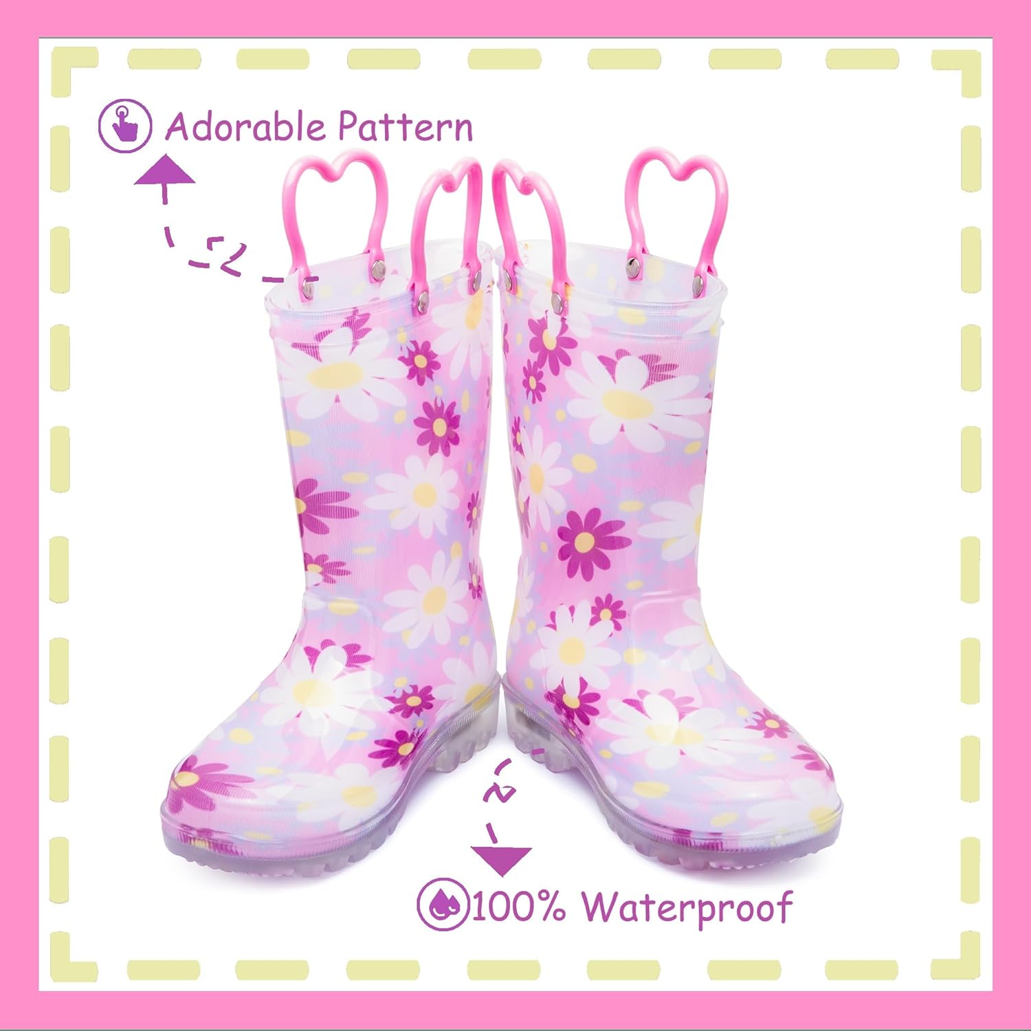 Outee Toddler Kids Adorable Lightwight Waterproof Rain Boots with Light-Up Design