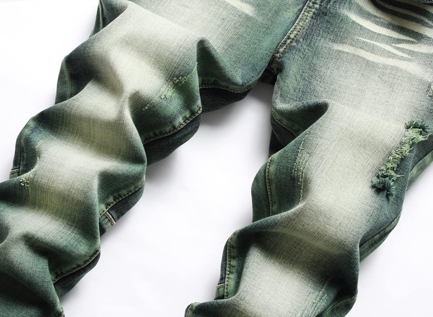 Mens Ripped Distressed Destroyed Straight Fit Washed Denim Jeans