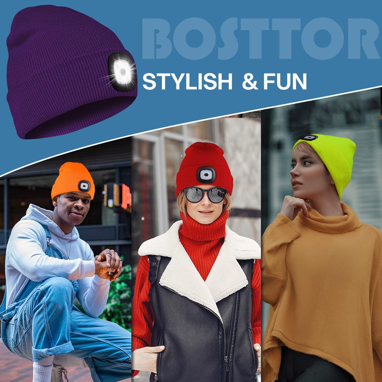 Bosttor LED Beanie Red Cozy Warm Rechargeable Perfect Tech Gift