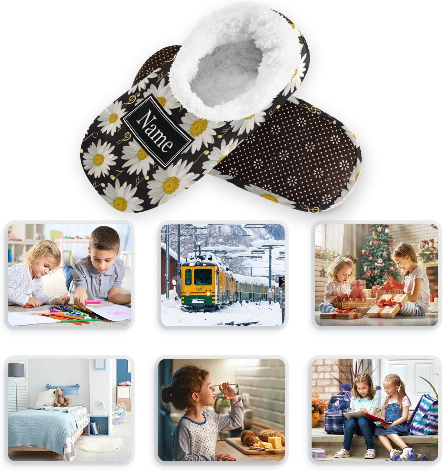 Personalized Daisy Musical Note Kids Slippers