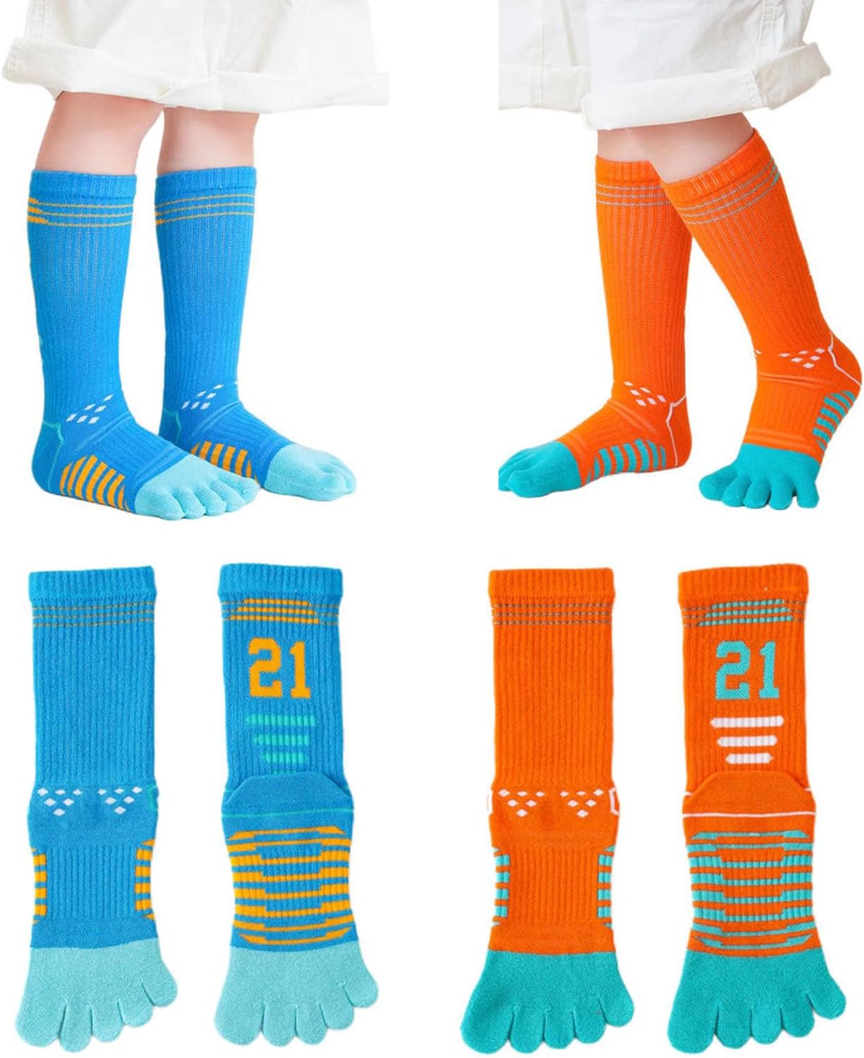 Pursuestar 2 Pairs Five Finger Toe Socks for Kids 6-15 Years