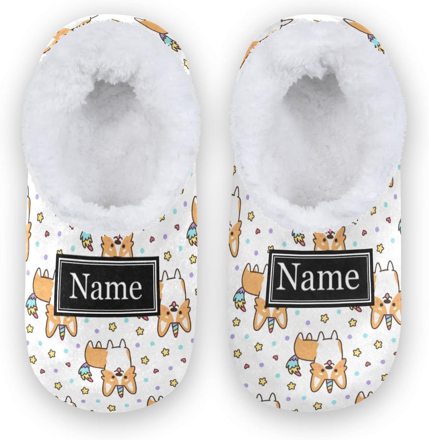 Pigsaly Custom Unicorn Welsh Corgi Star Kids Fuzzy Slippers