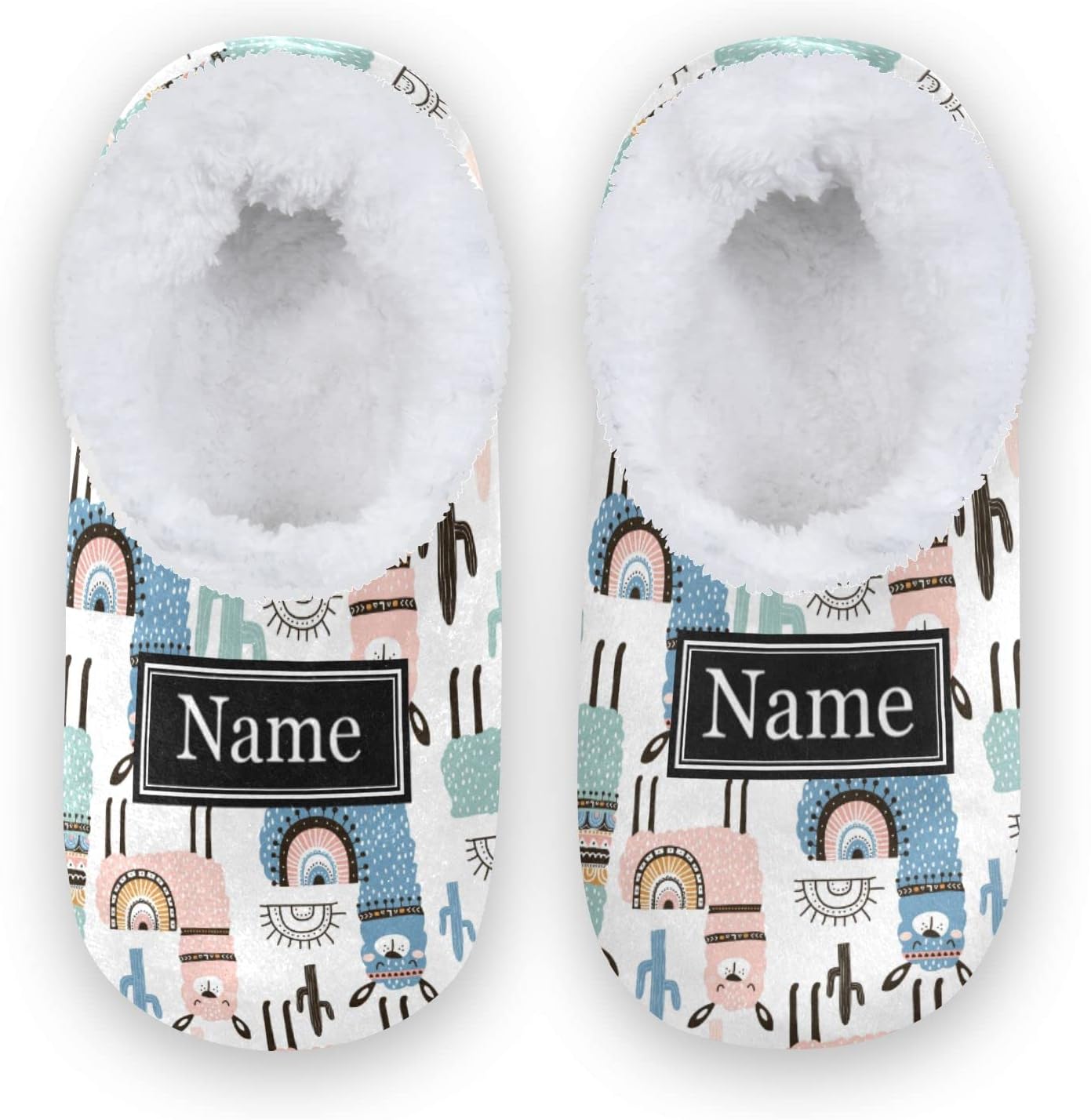 Custom Cute Alpaca Llama Cactus Kids House Slippers
