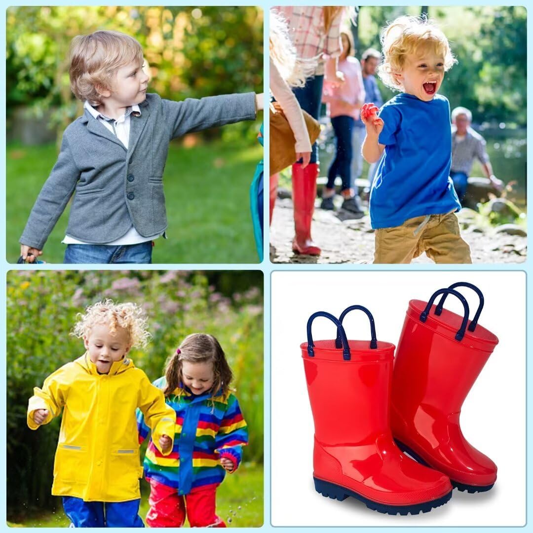 EUXTERPA Boys Girls Rain Boots Toddler Kids Waterproof Shoes