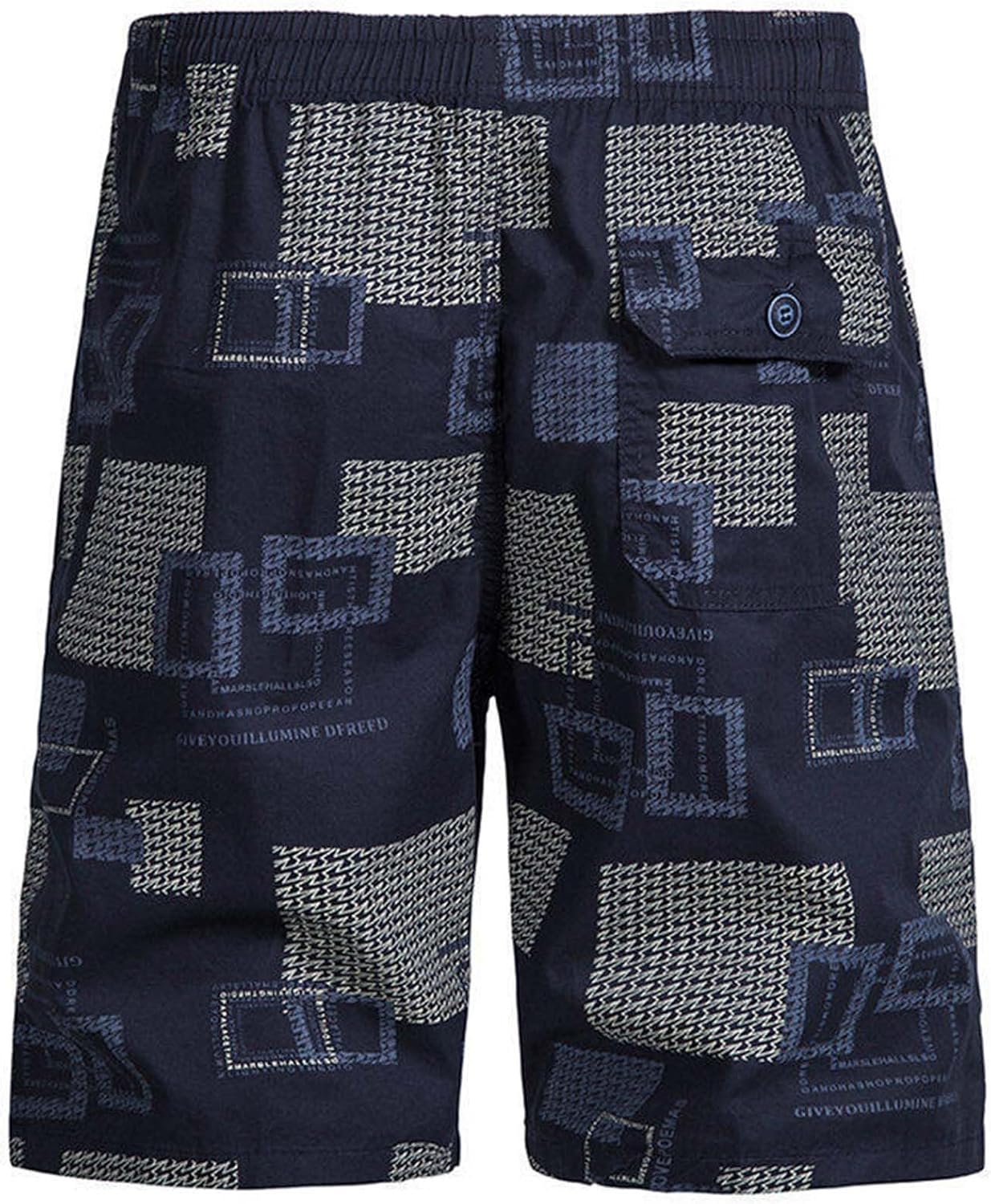 Mens Lightweight Cotton Plaid Bermuda Shorts with Elastic Waist