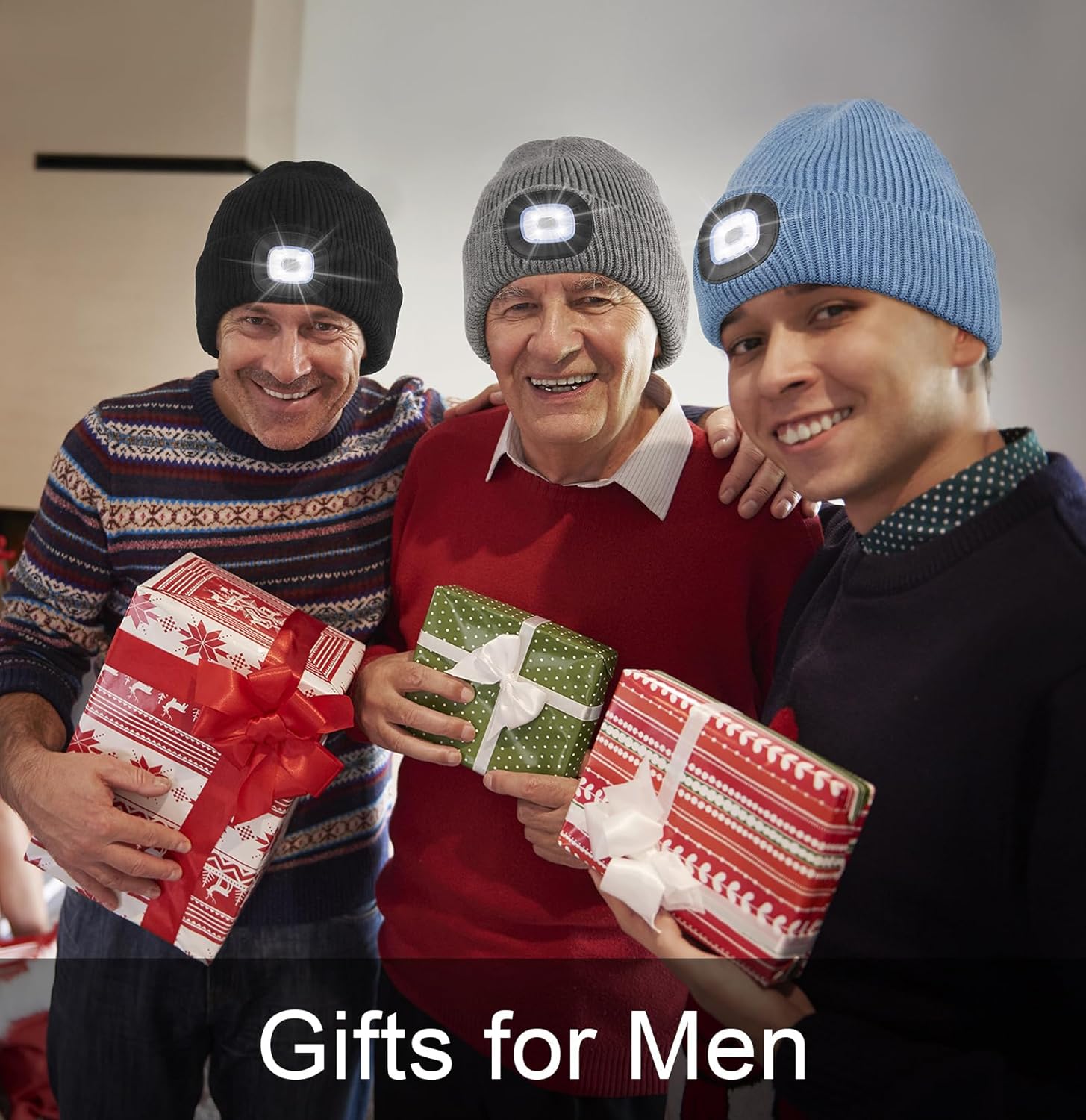 Melasa Winter Fleece Lined LED Beanie Warm Gift for Dad Husband Him