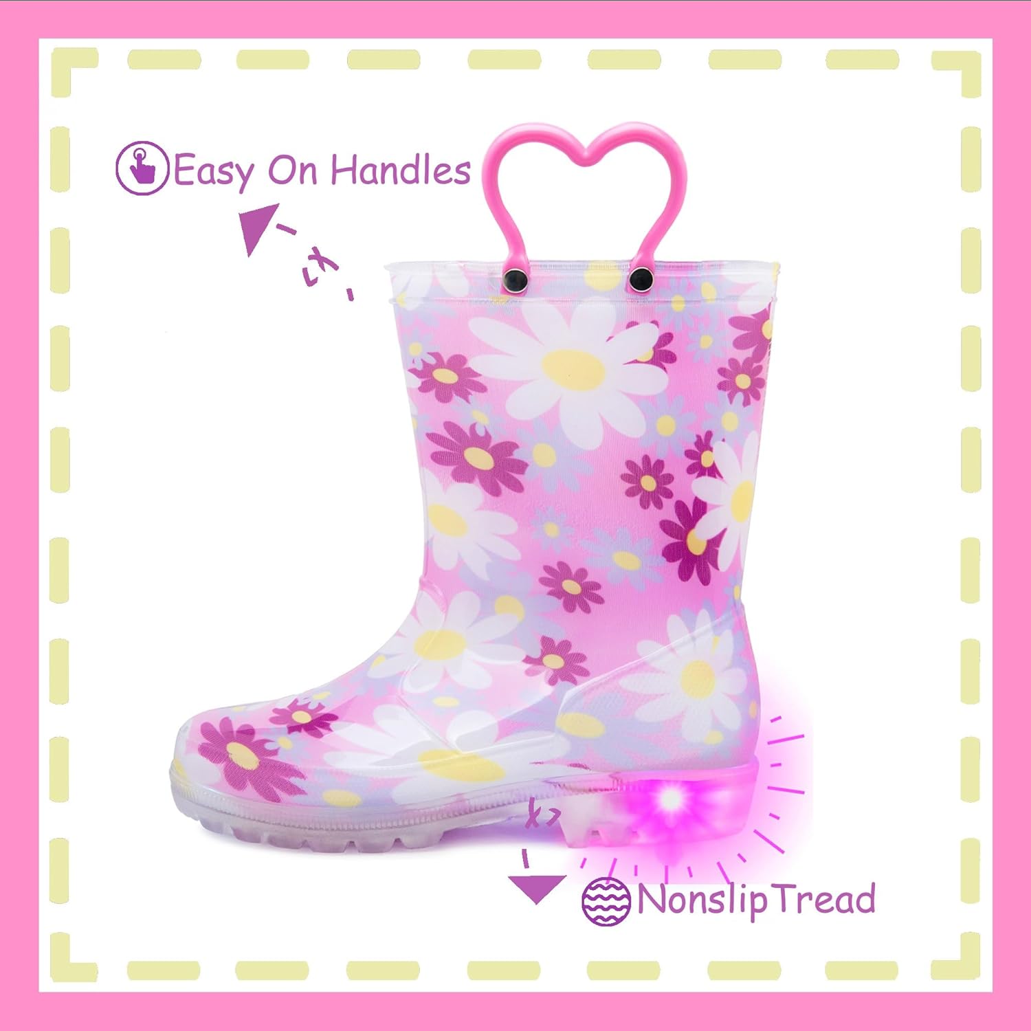 Outee Toddler Kids Adorable Lightwight Waterproof Rain Boots with Light-Up Design