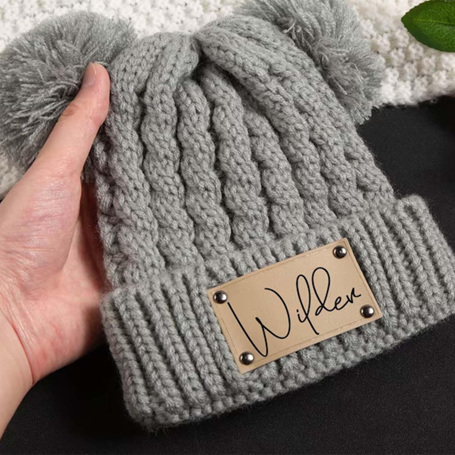 Personalized Engraved Baby Twist Beanie with Pom