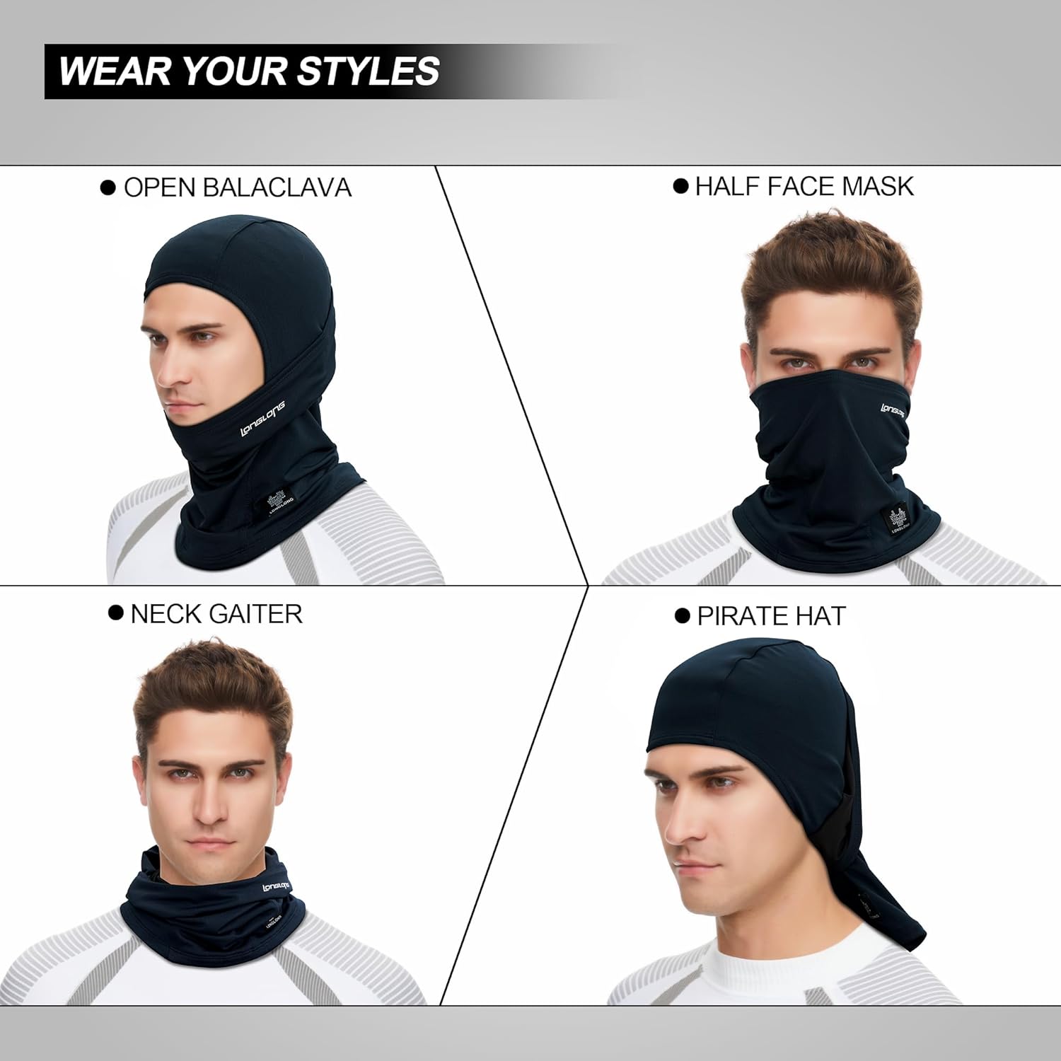 LONGLONG Balaclava Ski Mask Double-Layer Full Face Mask for Skiing Snowboarding