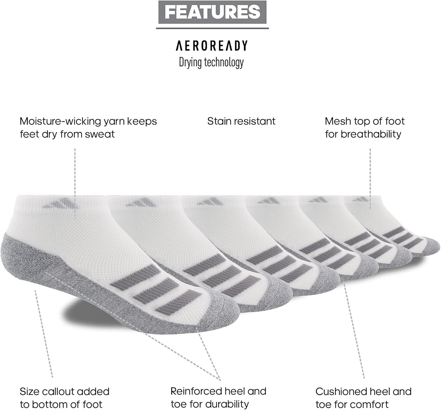 adidas Kids Boy Girl Cushioned Angle Stripe Low Cut Socks 6 Pair
