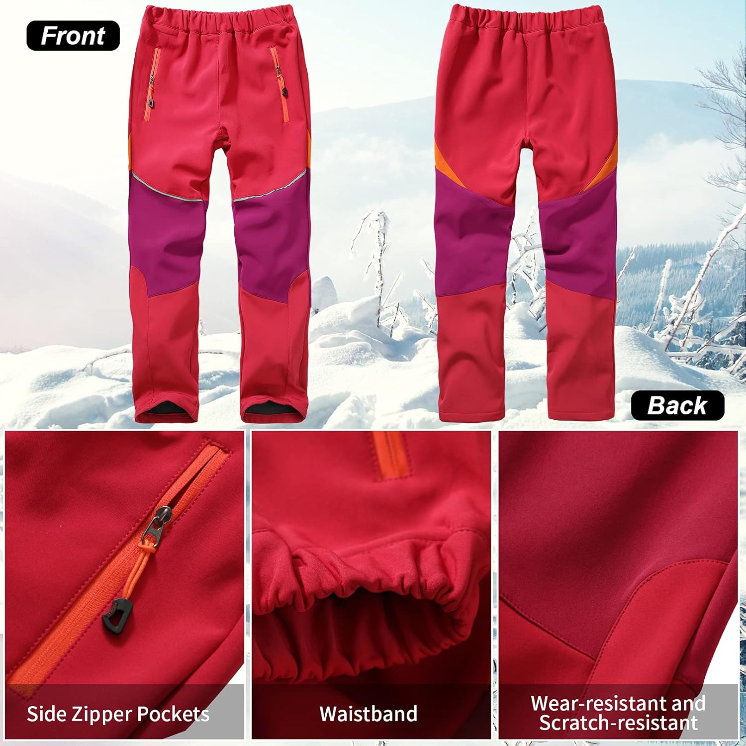 Toomett Kids Hiking Snow Pants Boys Girls Insulated Fleece-Lined Shell Pants