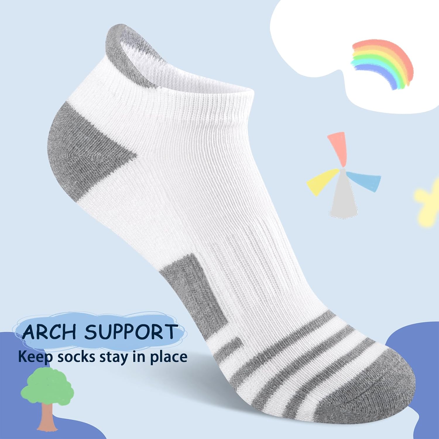 Comfoex 10 Pairs Boys Ankle Athletic Socks with Cushioned Sole