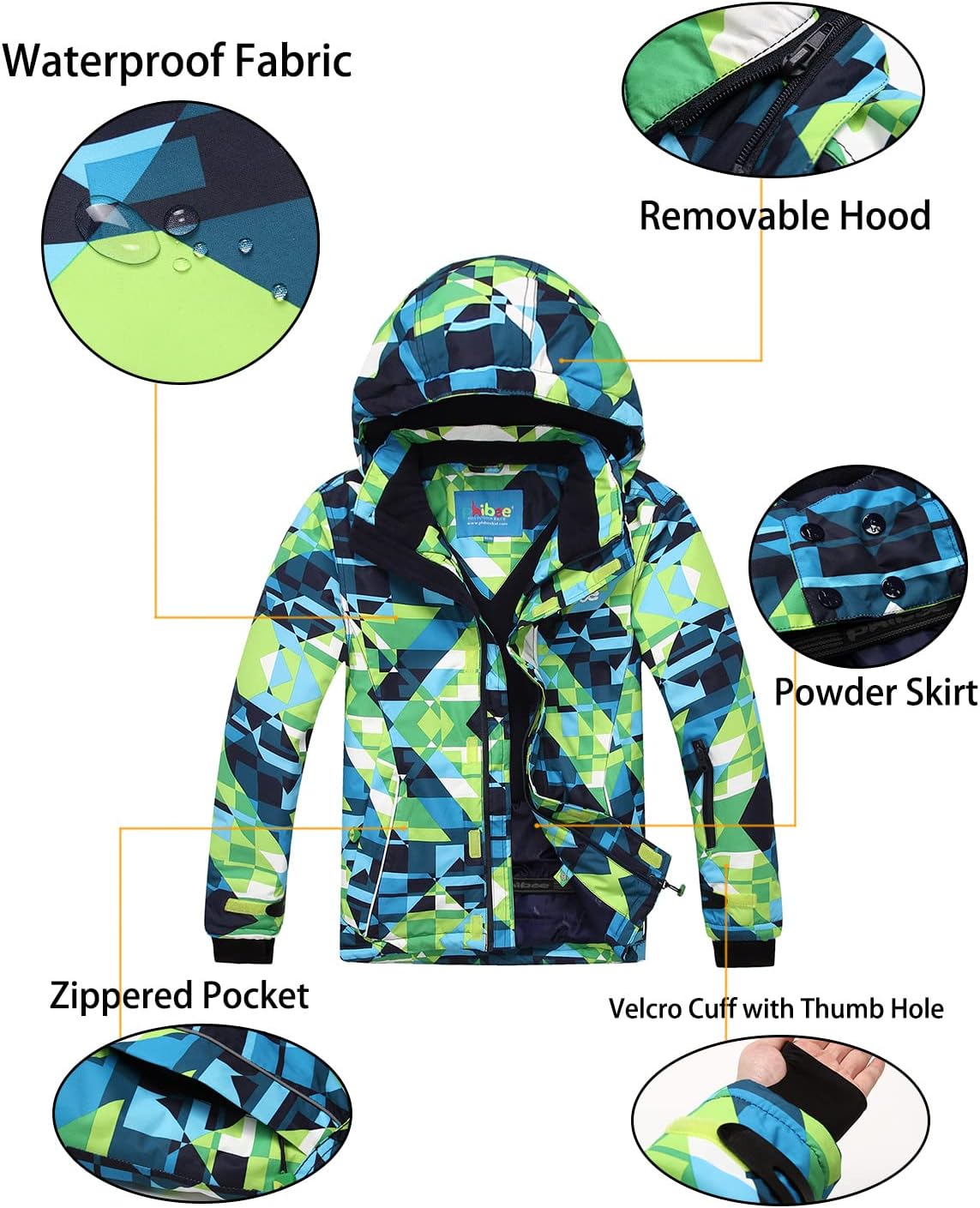 PHIBEE Big Boy Waterproof Breathable Ski Jacket