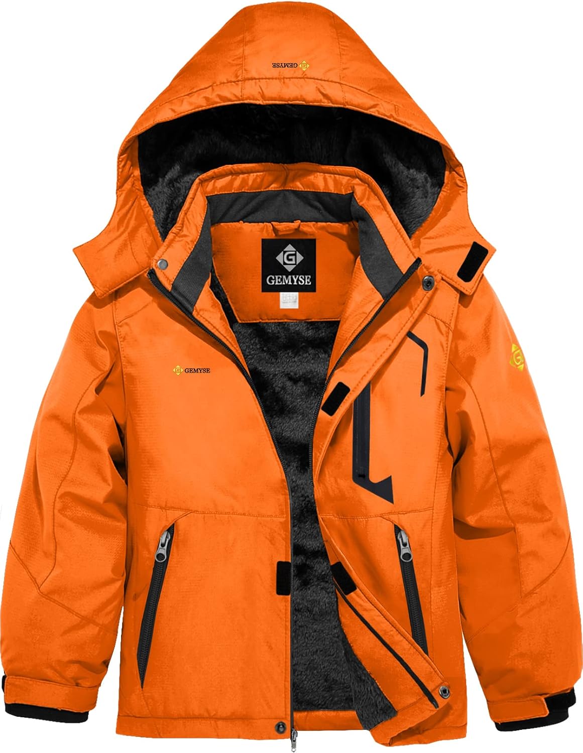 GEMYSE Boys Waterproof Ski Snow Jacket Hooded Fleece Windproof Winter Jacket