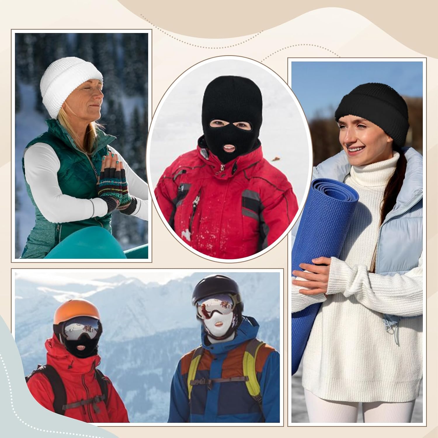 Warm Fashionable 2-Piece Ski Mask Set - Mens Womens Balaclava for Skiing Cycling