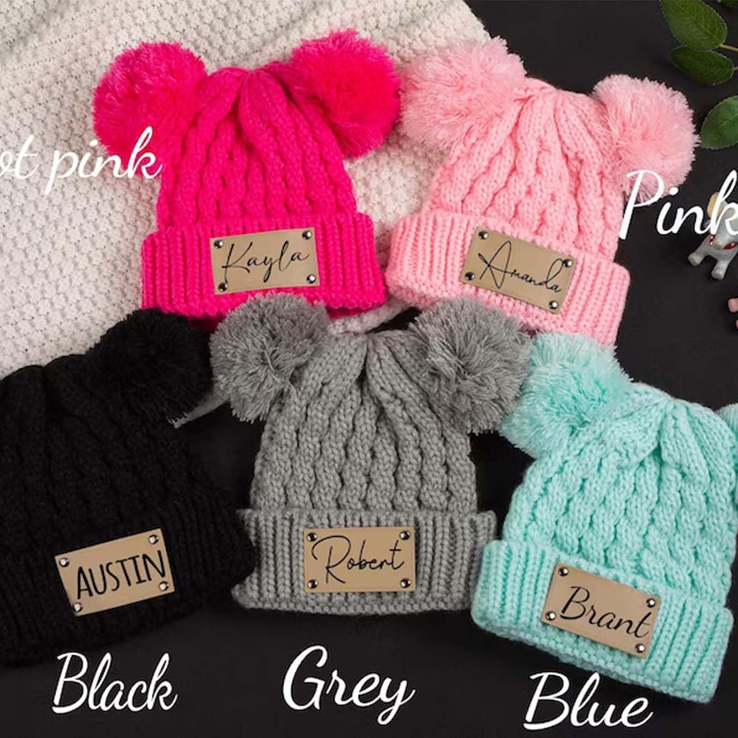 Personalized Engraved Baby Twist Beanie with Pom