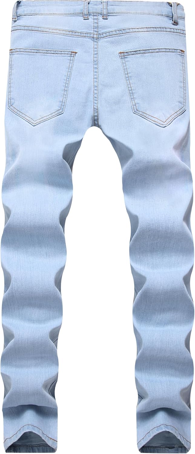 RANMCC Mens Stretch Skinny Ripped Jeans