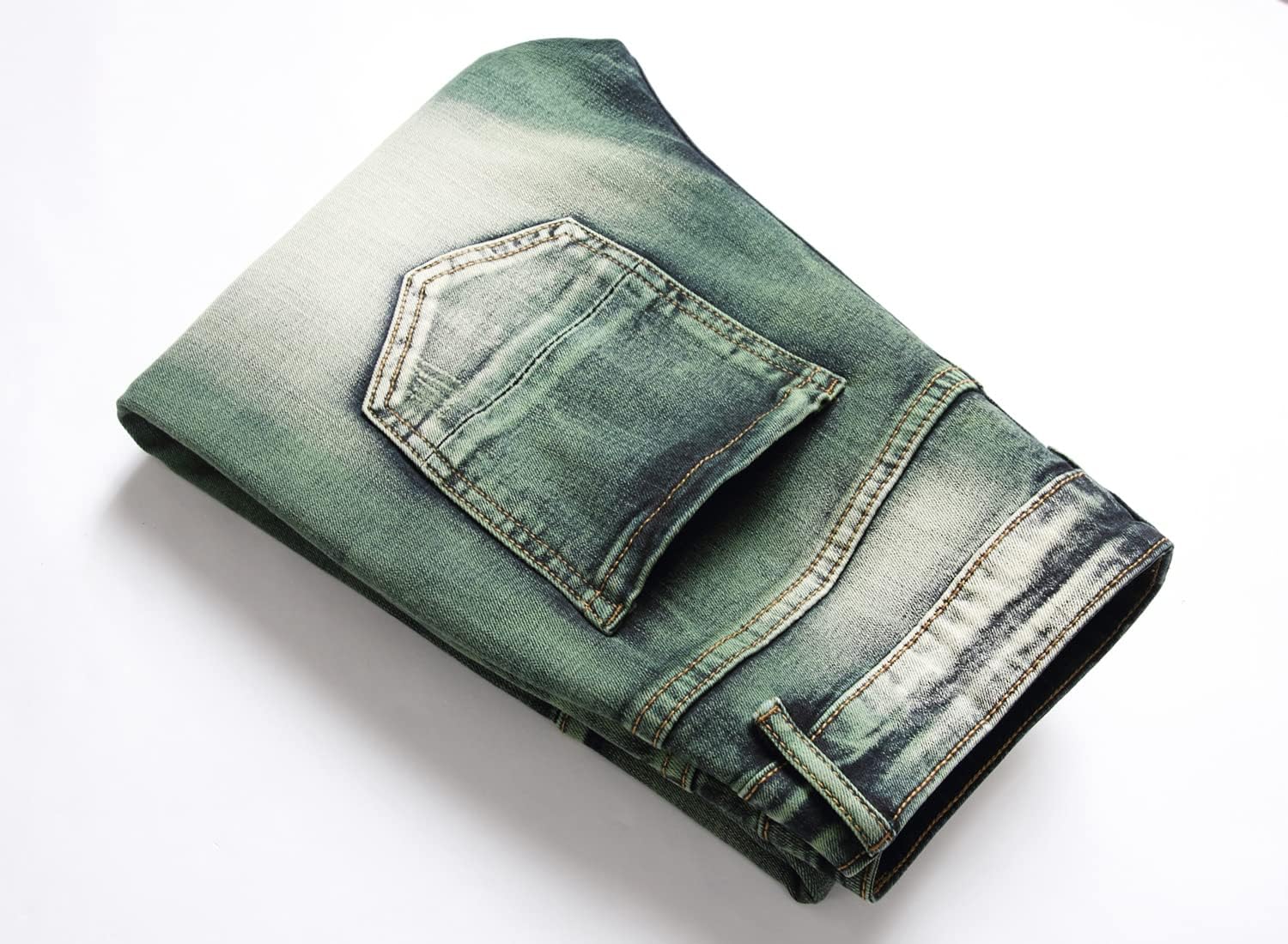 Mens Ripped Distressed Destroyed Straight Fit Washed Denim Jeans