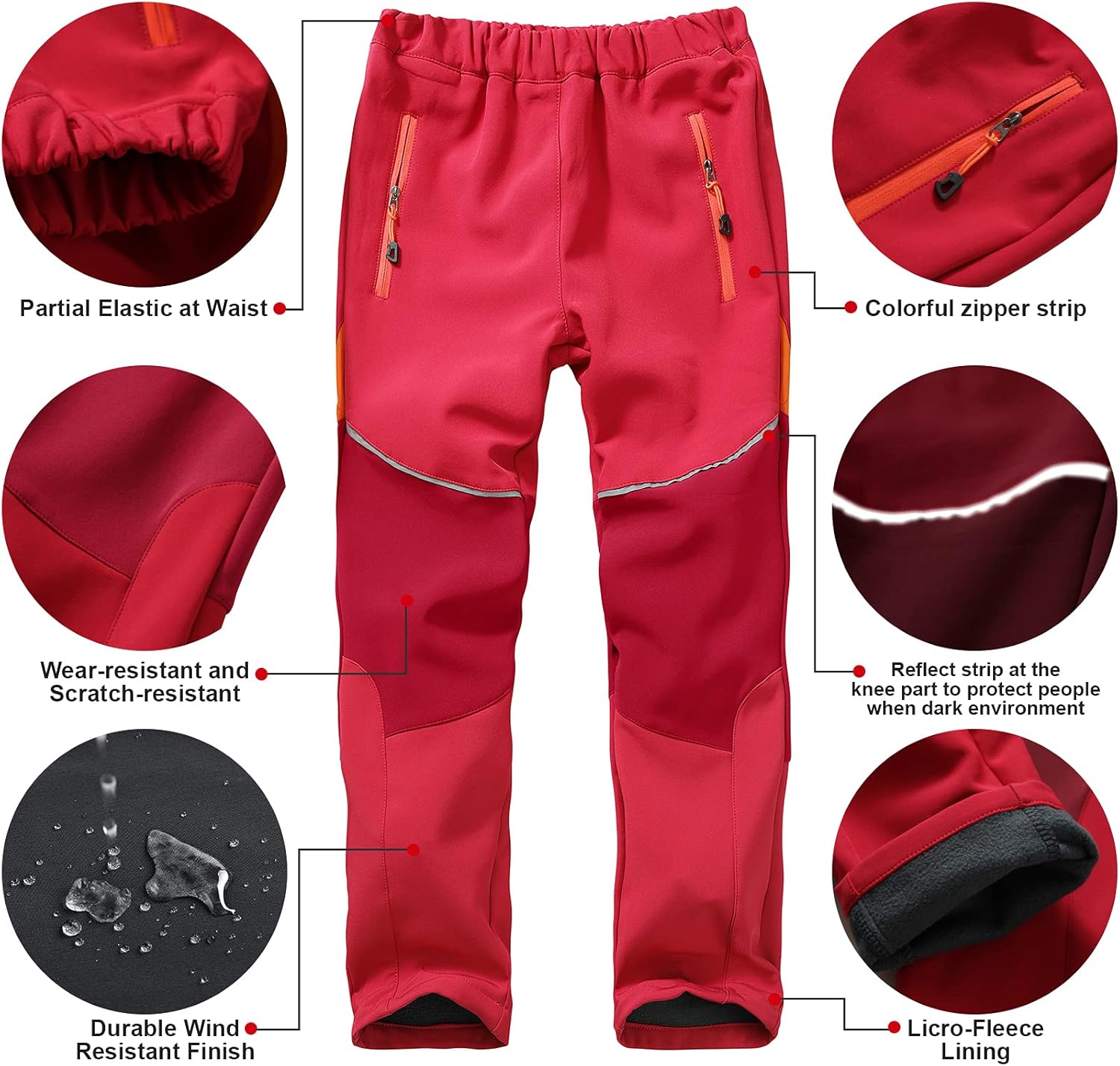 Toomett Kids Hiking Snow Pants Boys Girls Insulated Fleece-Lined Shell Pants