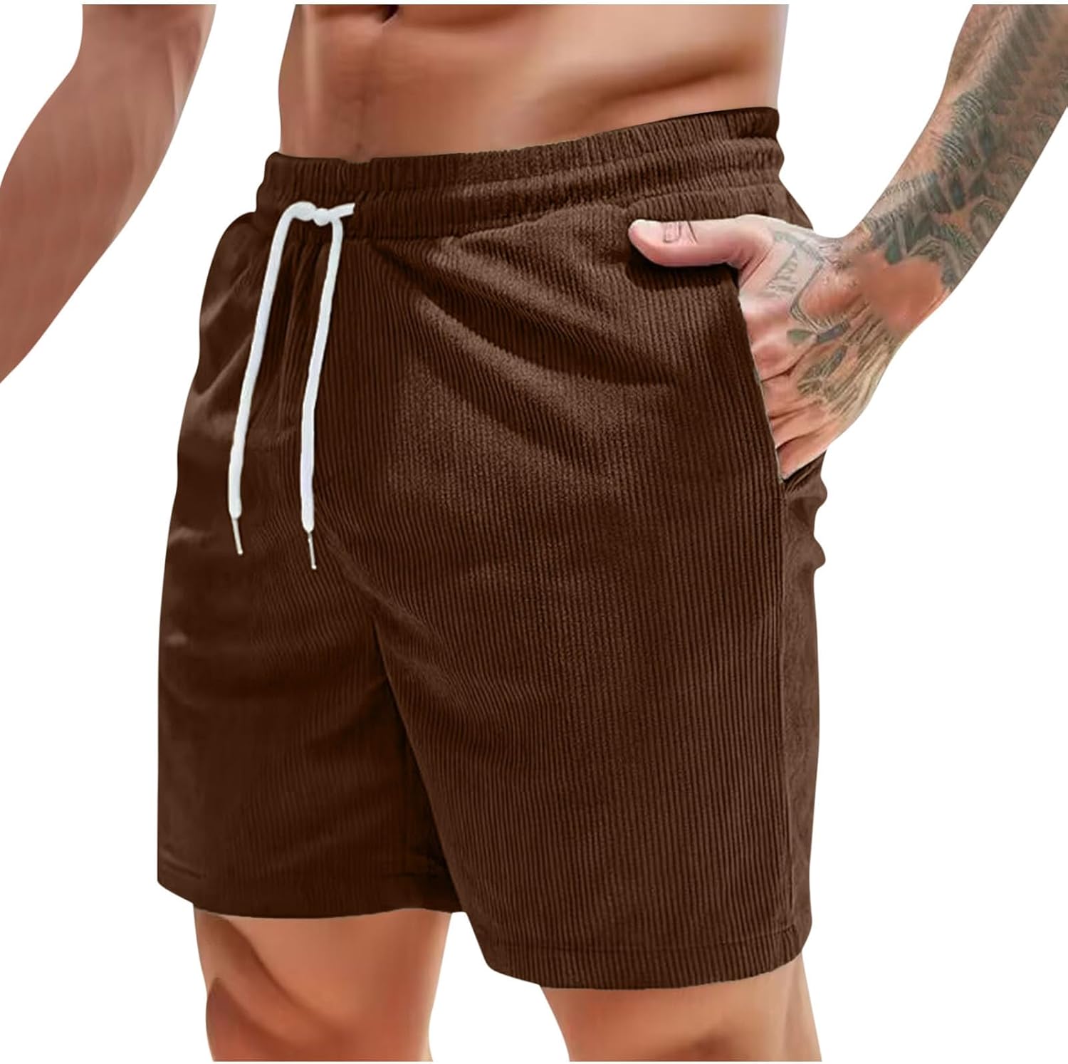 Mens Lightweight Loose Corduroy Shorts with Pockets