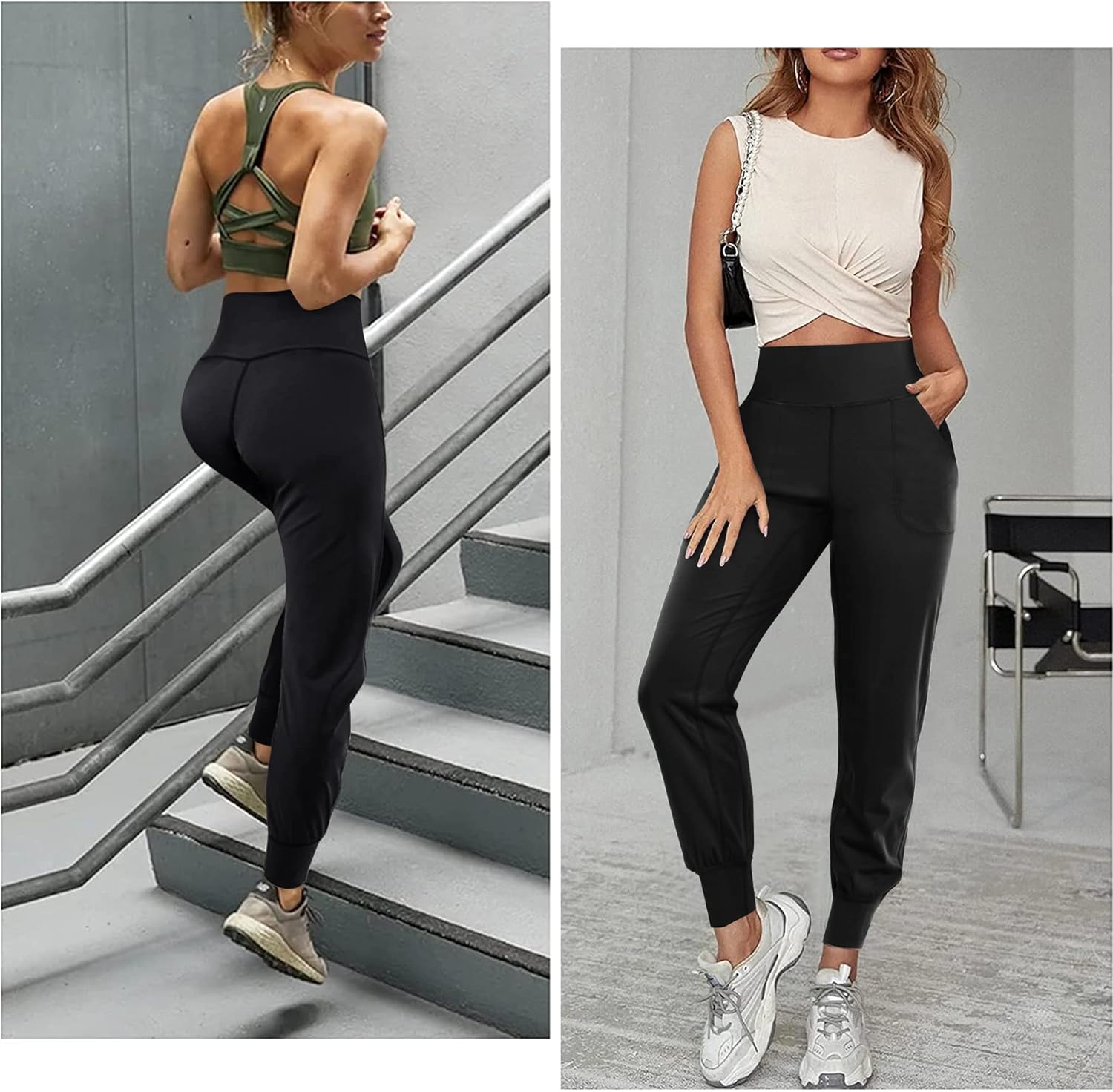 LEINIDINA Womens High Waisted Jogger Pants with Pockets