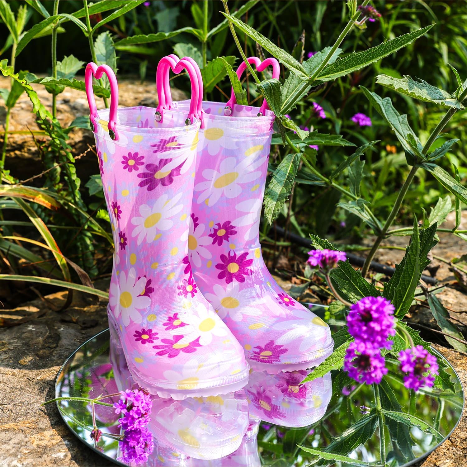 Outee Toddler Kids Adorable Lightwight Waterproof Rain Boots with Light-Up Design