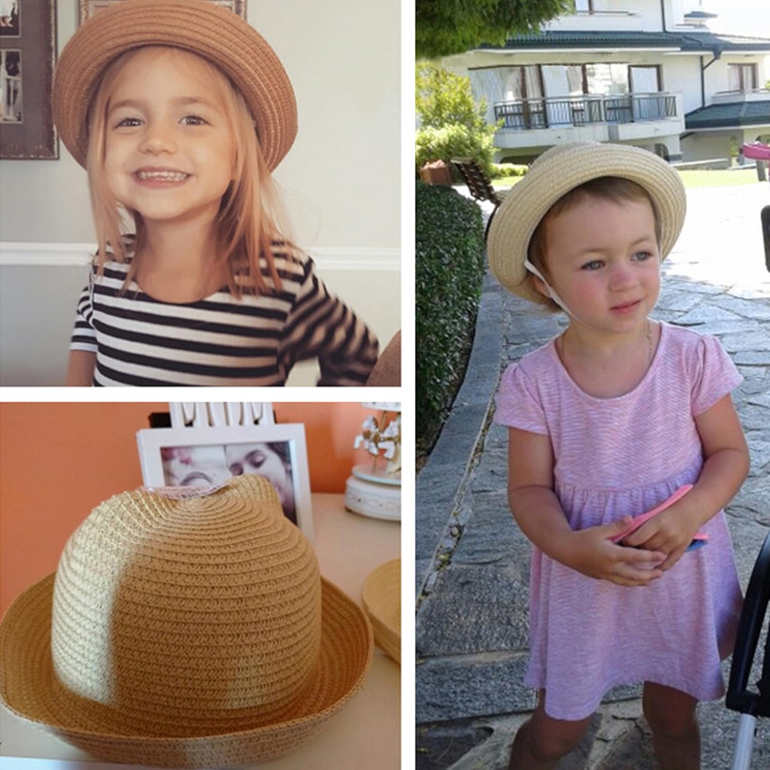 QTKJ Kids Anti-UV Straw Sun Hat with Cutesy Cat-Ear Design
