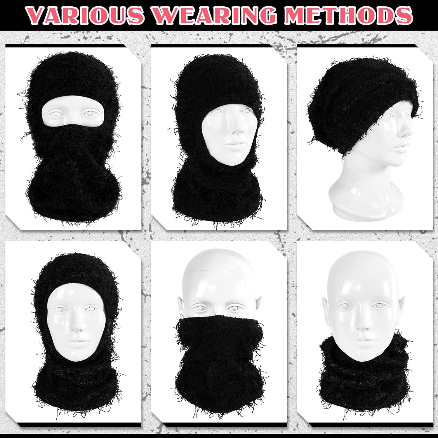 Newcotte 2-Pack Distressed Balaclava Ski Mask - Windproof Full Face