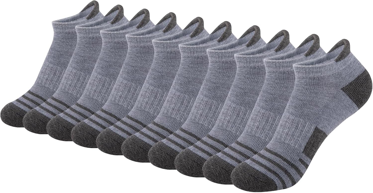 Comfoex 10 Pairs Boys Ankle Athletic Socks with Cushioned Sole