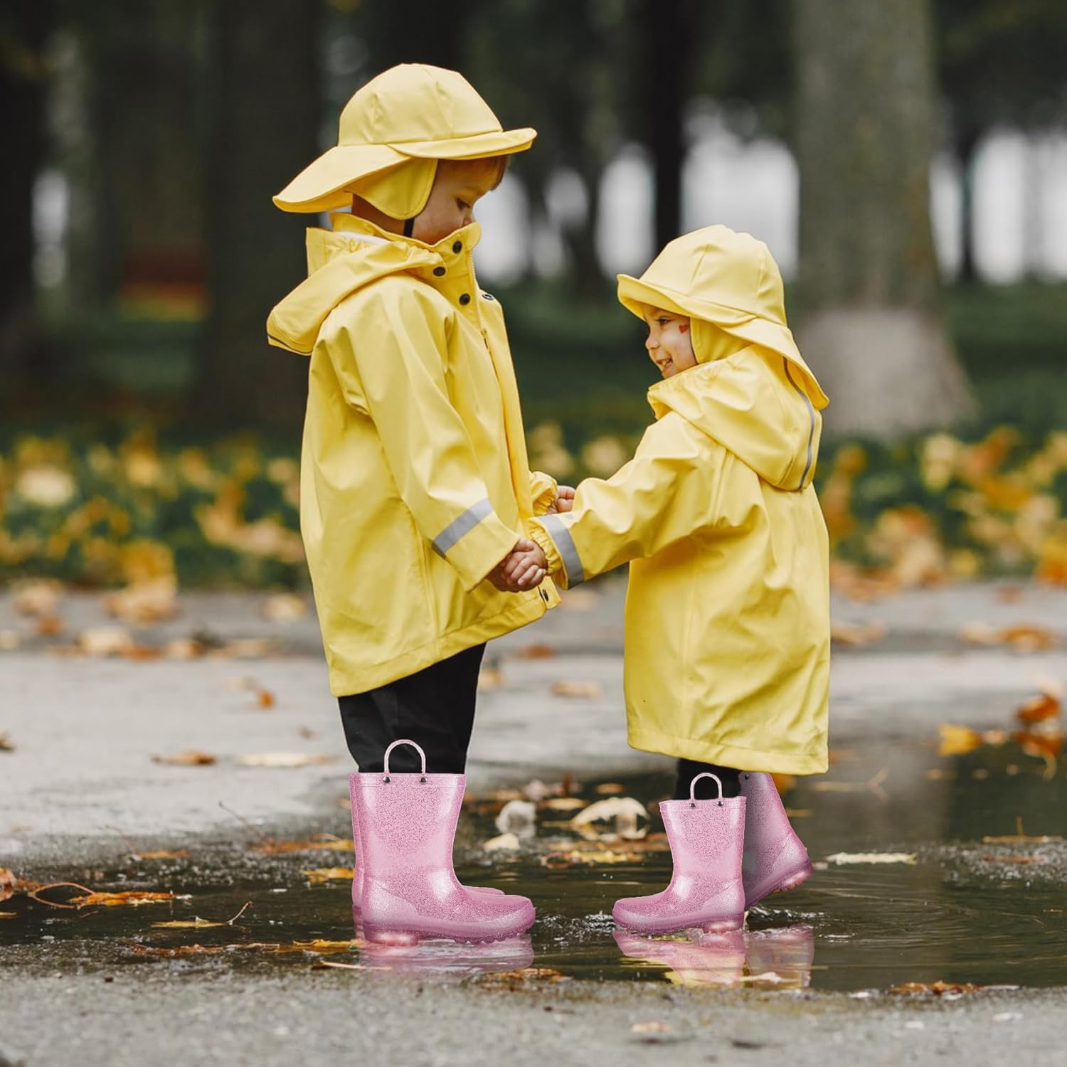 GAWBAW Toddler Rain Boots Light-Up Heels Waterproof Easy On